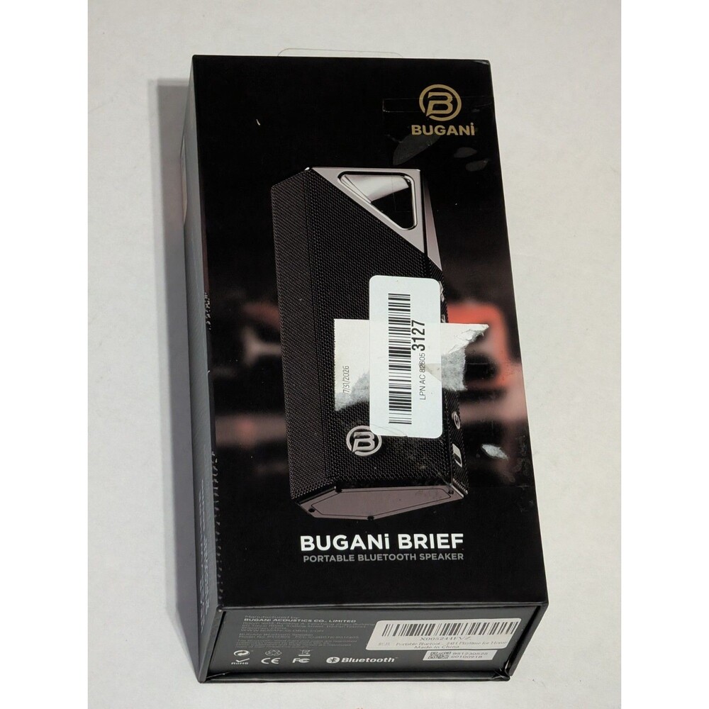 Bugani Brief Portable Bluetooth Speaker Waterproof Dynamic Bass Black Gold New
